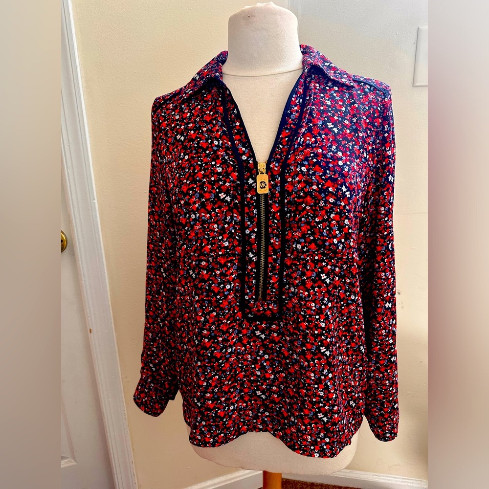 Michael Kors floral half zip top